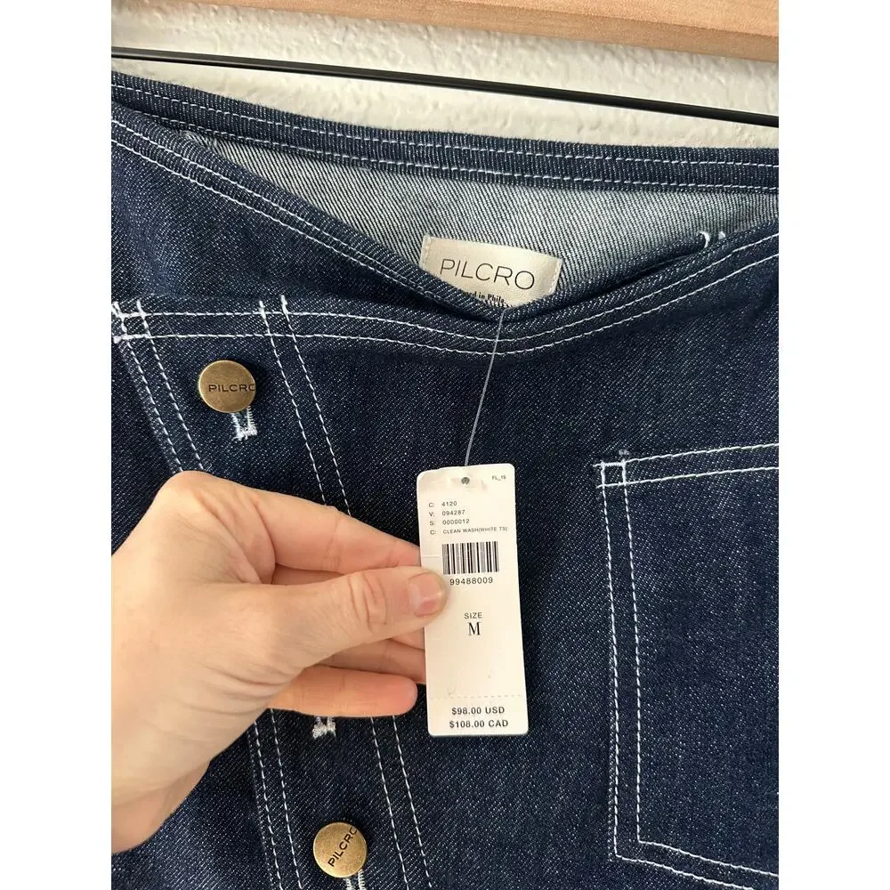 Pilcro Anthropologie NWT Dark Wash Denim Button Front Mini Skirt M - Picture 4 of 8